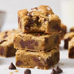 chocolate chip cookie bars stacked on top of each other