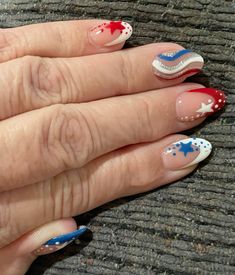 Dipped/Gel 4th of July Nails Red White And Blue Star Nails, 4th Of July Nails Blooming Gel, Crazy Fourth Of July Nails, 4th Of July Nails Funky, 4thnof July Nails, Fourth Of July Nails, 4th Of July Nails, July Nails, Fourth Of July