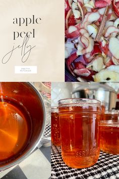 there are many different types of food in the bowl and one is apple peel jelly