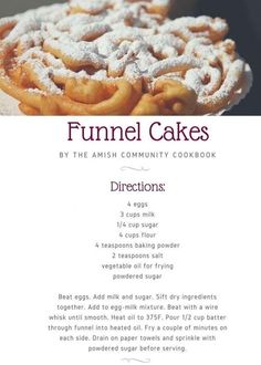 the recipe for funnel cakes is shown