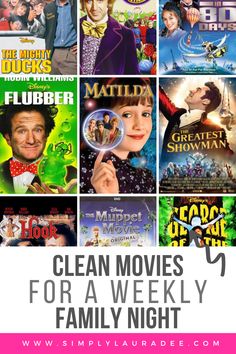 the movie poster for clean movies for a family night with text overlay that reads clean movies for a family night