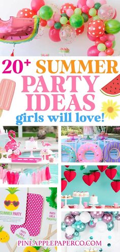 summer party ideas for girls with balloons, watermelon and ice creams on the table