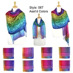 Dimensions : 28" width x 78" length with Fringes. Lightweigt and soft, easy to carry, great gift. perfect for daiy life, wedding, party, special occasin. Each Pack contains 12 Pcs in assorted colors Cheap Multicolor Shawl For Gift, Shawl Color Combination, Skirt Swimwear, Camo Bucket Hat, Embroidery Scarf, Tshirt Headband, Pashmina Wrap, Wrap Shawl, Lace Scarf