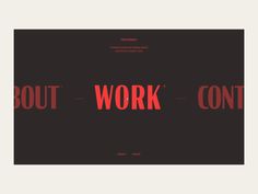 the words about work and cont are shown in red letters on black paper,