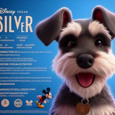 the poster for disney pixar is shown with a dog's face and ears