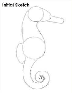 a drawing of a sea horse with the words initial sketch