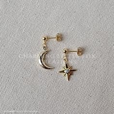 I use stainless steel posts and chain, and gold plated moon and star charms. The long style earring measures about 2 inches long. The short style measures about 1 inch long. Please be aware that monitor settings can differ, and colors may vary slightly! Celestial Accessories, Gold Moon Earrings, Gold Star Earrings, Celestial Earrings, Pretty Jewelry Necklaces, Moon And Star Earrings, Jewelry Tattoo, Gold Moon, Moon And Star