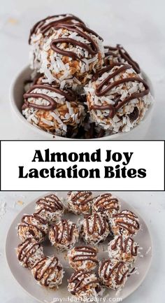 These almond joy lactation bites are a great snack for nursing moms. These no-bake lactation bites are easy to make and a nod to Almond Joy. Breast Feeding Snacks For Mom, Almond Joy Energy Bites, Lactation No Bake Balls, Protein Balls Lactation, Almond Joy Lactation Balls, Make Ahead Lactation Snacks, Nursing Protein Balls, Postpartum Lactation Snacks, Lactation Balls No Bake