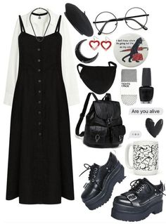 Dress With T Shirt Under, Casual Goth Aesthetic, Gothic Casual Outfits, Outfit Ideas For Office, Opi Nail Lacquer, Gothic Outfits, Outfit Shoplook