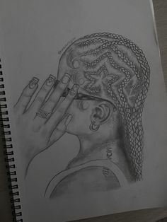 a pencil drawing of a woman holding her hand to her face and looking into the distance