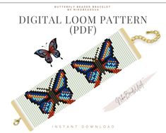 an image of a bracelet with butterflies on it and the text digital loom pattern pdf