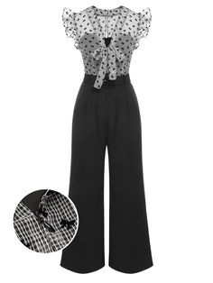 [Pre-sale] Black Mesh Bow-knot Patchwork Jumpsuit – Retro Stage - Chic Vintage Dresses and Accessories Chic Business Casual Plus Size, 1980s Black Women Fashion, 1920s Jumpsuit, 10 Year Reunion Outfit, 1930s Outfits For Women, Women's Style Women's Fashion, 70s Inspired Fashion Black Women, Gothabilly Outfits, 40 Womens Fashion