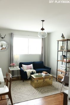 the living room is clean and ready to be used as a den or playroom