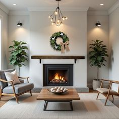 a living room filled with furniture and a fire place in the middle of a room