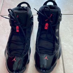 Air Jordan 6 Rings Black Infrared Size 10.5 Used Once Like New Without Box Black Jordan Shoes With Air Cushioning For Streetwear, Black Jordan Sports Shoes With Laces, Black Jordan Shoes With Laces For Sports, Black Lace-up Jordan Shoes With Air Cushioning, Black Leather Basketball Shoes With Air Cushioning, Black Jordan Shoes With Air Cushioning And Round Toe, Black Jordan Shoes With Air Max Cushioning, Black Leather Jordan Shoes With Air Max Cushioning, Air Jordan 6 Rings