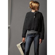 Stitch Jacket, Knitted Wit, Garter Stitch, 가을 패션, Looks Style, Knitting Inspiration, Knit Jacket, Black Jacket, Knit Patterns