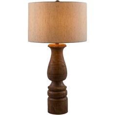 a wooden table lamp on a white background