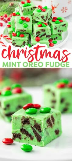 christmas mint oreo fudge cake on a white plate