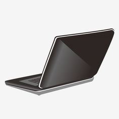 an open laptop computer sitting on top of a white surface with a black and silver trim