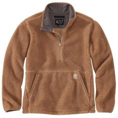 Made to layer, this Carhartt Men's Loose Fit Fleece Pullover is cut with a loose fit for ample room to move. It's crafted in soft fleece for warmth and comfort through work days and outdoor adventures. A drawcord hem can be adjusted to seal out cold air. 9.7 oz. 100% polyester fleece pullover Loose fit makes the jacket easy to move in Quarter-zip front Elastic cuffs for a snug fit Droptail hem gives the jacket more coverage Reinforced lower-front pockets with zipper closure Imported Carhartt bra Carhartt Pullover, Work Coat, Western Clothing, Mens Pullover, Fleece Quarter Zip, Mens Workwear, Charity Work, Tractor Supply, Big Clothes