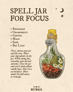 Do this spell jar to achieve more focus, mental clarity, concentration and a better memory. 👁️📔 Good luck! 👉 @mistmagia on ig Focus Spell Jar, Focus Spell, Wicca Recipes, Better Memory, Potions Recipes, Witchcraft Spells For Beginners, Witch Tips, Spells For Beginners, Witch Rituals