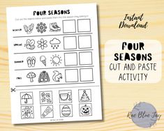 four seasons cut and paste activity printable worksheet for preschool, pre - k