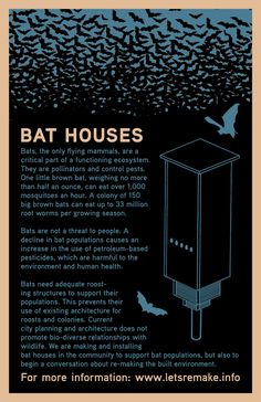 a poster with bats flying over it and the words bat houses written in black ink