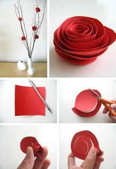 the process of making paper flowers is shown