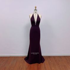 This dress can be made to order in custom size. I have some stock for size US2, US4, US6, US8, US10. For custom size, please message me your bust/waist/hips measurements and your height. Below are the measurements of standard size 2 to size 16 in inches: Size 2(inches): Bust=32 Waist=25 Hips=35 Height=65 Size 4(inches): Bust=33 Waist=26 Hips=36 Height=65 Size 6(inches): Bust=34 Waist=27 Hips=37 Height=65 Size 8(inches): Bust=35 Waist=28 Hips=38 Height=65  Size 10(inches): Bust=36 Waist=29 Hips=3 Elegant Purple V-neck Gown, Fitted V-neck Mermaid Dress With Sweep Train, Customizable Length Evening Dress With Fitted Bodice, Elegant Gown With Customizable Length And Fitted Bodice, Purple Gown With Fitted Bodice V-neck, Purple V-neck Gown With Fitted Bodice, Elegant Gala Dresses With Customizable Length, Elegant Fitted Gown With Customizable Length, Bond Girl Costume