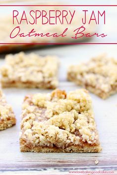 raspberry jam oatmeal bars on a baking sheet with text overlay