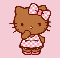 a hello kitty wallpaper with pink and white checkered dress on it's chest