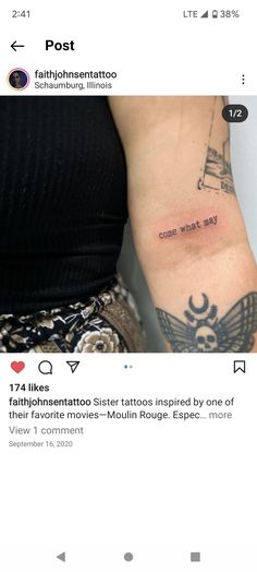 an image of a woman's arm with tattoos on it and the caption that reads