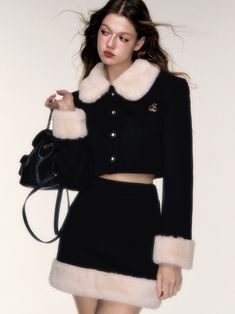 Jacket Fur, Fur Collar Jacket, Fur Collar Coat, Collar Coat, Mode Inspo, Girly Outfits, Short Jacket, Fur Collar, Fur Collars