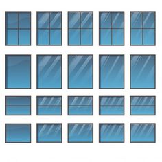 a set of nine windows with different shapes and sizes, all drawn in one line