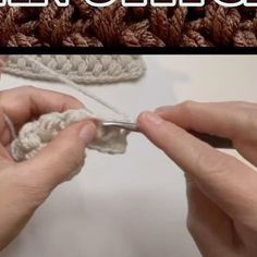 two hands are crocheting the ends of a piece of yarn with one hand