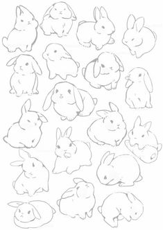 the outlines of rabbits and their babies are shown in this hand drawn drawing technique