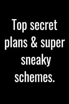 the words top secret plans & super sneaky schemes on a black and white background