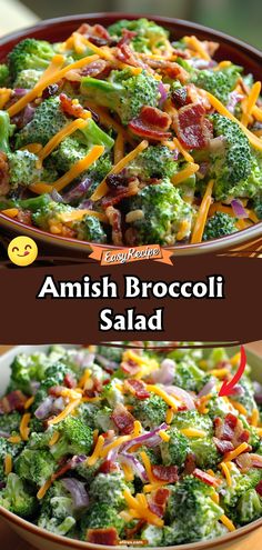 broccoli salad with cheese and bacon in a bowl