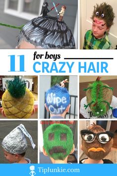 Crazy Hair For Boys, Hair For Boys, Crazy Hair Boys, Crazy Hair For Kids, Boys Colored Hair, Short Hair For Boys, Surfer Hair, Hair Color Spray, Crazy Hat Day