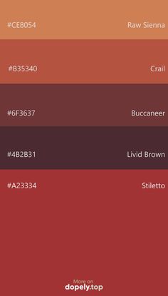 the color scheme for different shades of brown, red, and orange with words above it