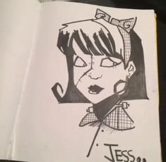 a drawing of a woman's face in black and white with the words jesso on it