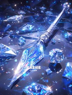 https://www.xiaohongshu.com/explore/65fa457c000000001203ea6e Fantasy Jewelry Magic, Fantasy Crystal, Anime Blue Hair, Anime Jewelry, Drawing Anime Clothes, Cool Swords