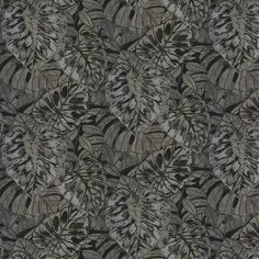 a black and white abstract pattern with leaves on it's sides, in shades of grey