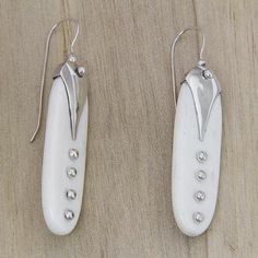 Handcrafted Cow Bone and Sterling Silver Drop Earrings - Peapods | NOVICA Primitive Jewelry, Large Pearl Earrings, Cow Bones, Bone Earrings, Carved Bone, Sterling Silver Drop Earrings, Bone Carving, Sterling Silver Necklace Pendants, Handmade Boho