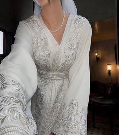 White Luxury Embroidered Wedding Dress - Bridal Gown with Intricate Details, Romantic Elegance, Handcrafted Beauty, Timeless Chic Moroccan Wedding Dress, White Caftan, Morrocan Fashion, Moroccan Kaftan Dress, Moroccan Bride, Nikah Outfit, Nikah Dress, Moroccan Clothing, Modest Bridal