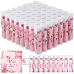 pink lip bale with thank you written on the top and 8 tubes in each