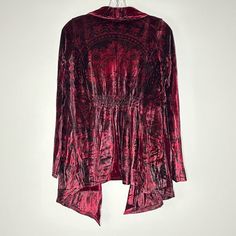 Nwt Maroon Red Velvet Long Sleeve Cardigan. Sz. Sm Burgundy Long Sleeve Outerwear For Party, Red Long Sleeve Cardigan For Party, Red Long Sleeve Party Cardigan, Red Fitted Open Front Outerwear, Red Open Front Top For Winter, Red Open Front Tops For Winter, Fitted Red V-neck Outerwear, Boho Market, Light Blue Cardigan