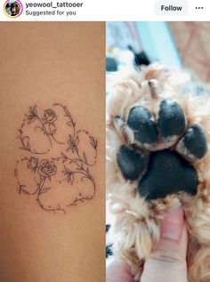 a dog's paw is shown next to a tattoo