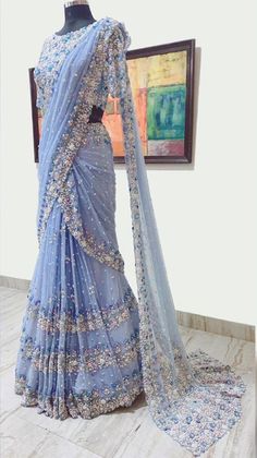 Designer Sarees Wedding, Lehenga Saree Design, Half Saree Designs, Saree Designs Party Wear, Indian Gowns Dresses, Saree Blouse Designs Latest