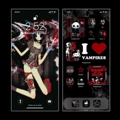 Vampire Homescreen Layout, Emo Phone Layout, Emo Homescreen, Goth Homescreen, Lockscreen Ios, Gothic Themes, New Wallpaper Iphone, Phone Layouts, Ios Homescreen